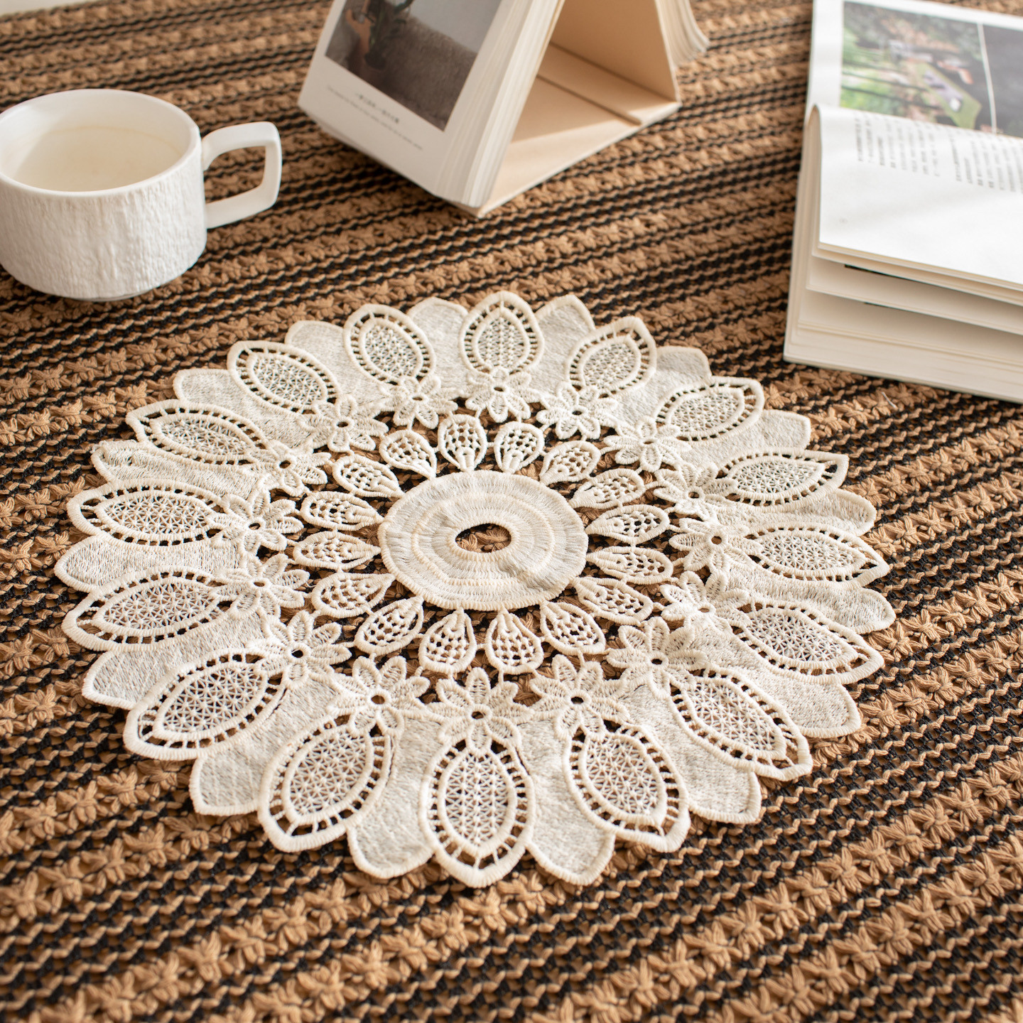Beige Embroidered Lace Placemats