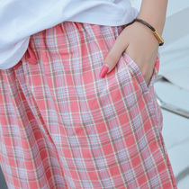 Summer pajama pants womens cotton thin trousers home pants Plaid raised pants sitting pants sitting pants sleeping pants air conditioning pants