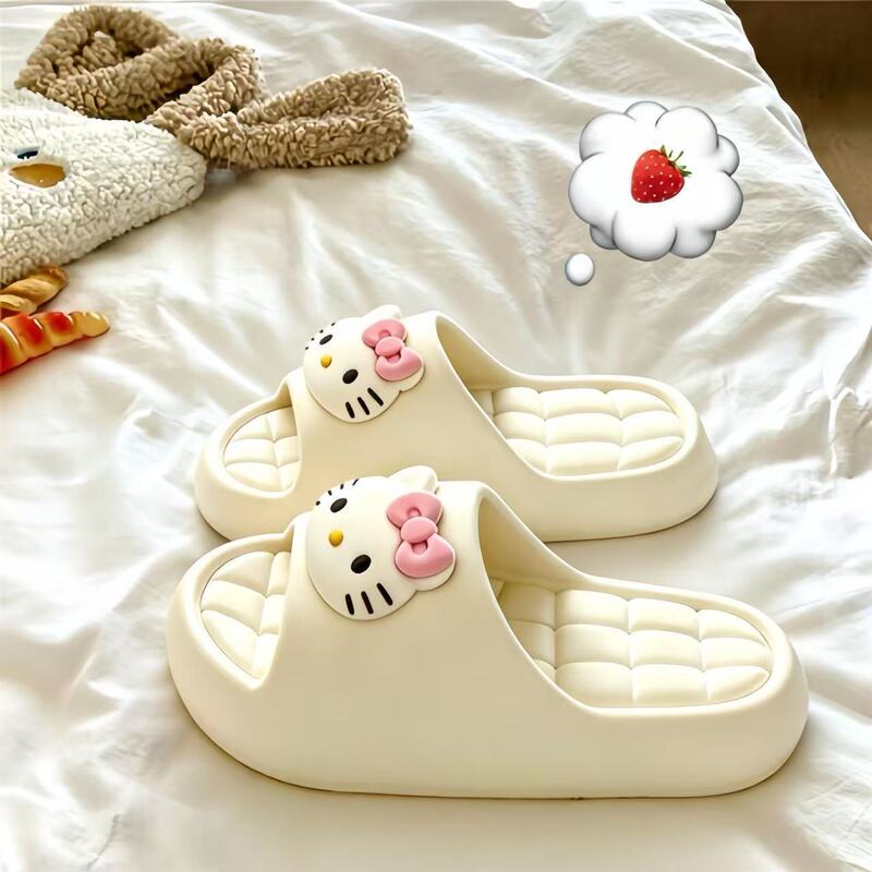 Cute Hello Kitty Home Slippers for Women, New Indoor Versatile Casual Couple's Thick-Soled Non-Slip Bath Sandals