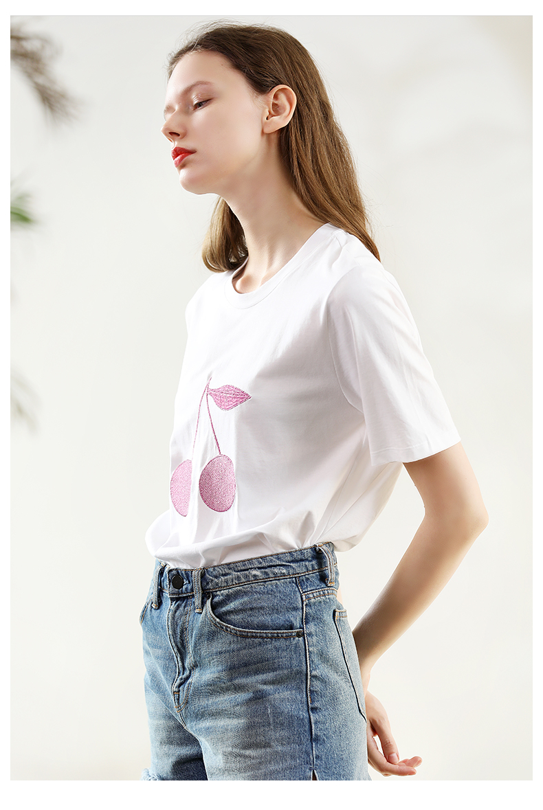Áo sơ mi nữ cotton ngắn tay 2019 mùa hè mới, quần dài, mỏng, thẳng, nữ thêu đơn giản áo thun nữ - Áo phông áo thun cá sấu nữ