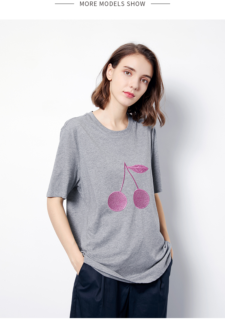 Áo sơ mi nữ cotton ngắn tay 2019 mùa hè mới, quần dài, mỏng, thẳng, nữ thêu đơn giản áo thun nữ - Áo phông áo thun cá sấu nữ