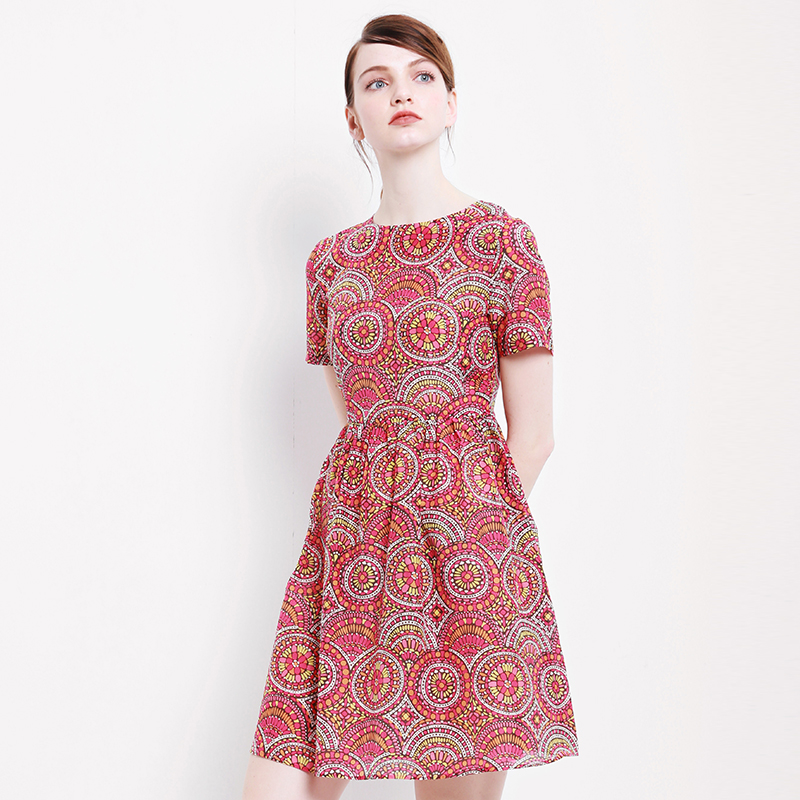 2017夏季新款女装 短袖连衣裙女丝绵印花A字裙森女碎花裙YPF70784