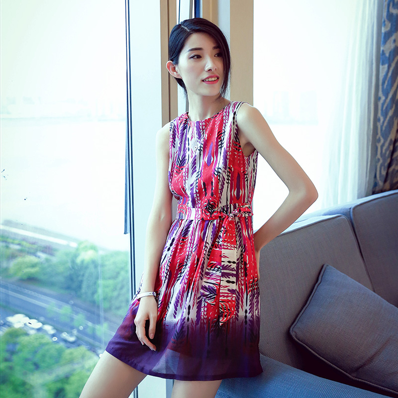 韩版2016夏季新款宽松显瘦花色吊带连衣裙女中长款高腰系带红裙子
