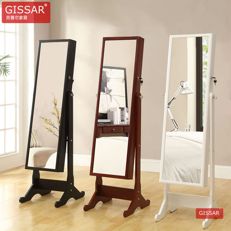 多功能收纳壁挂穿衣镜柜正面展示2