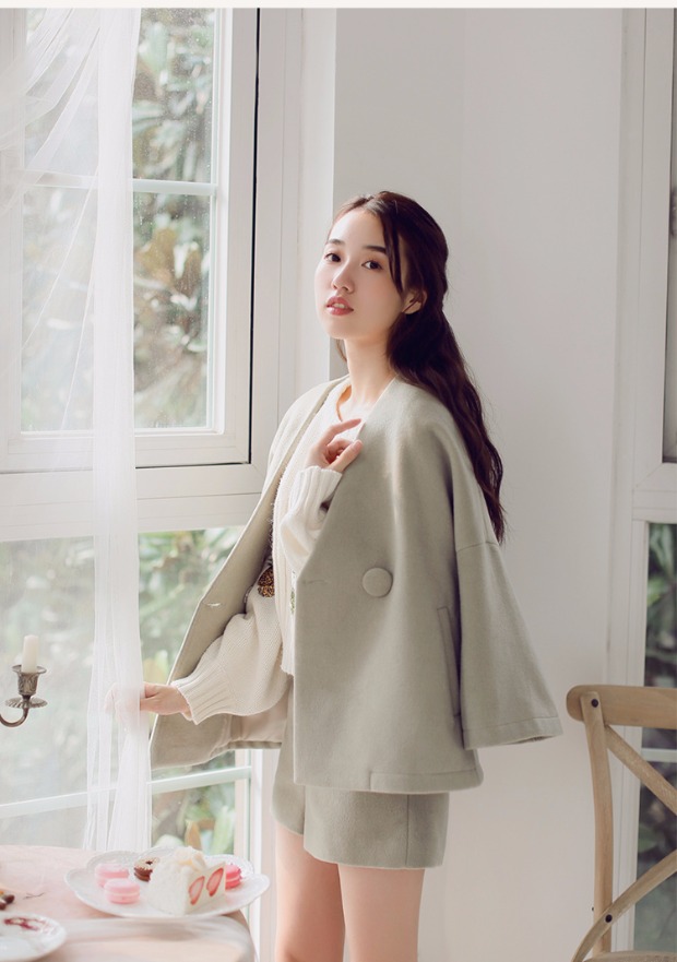 Ngọt ngào và lỏng lẻo đoạn ngắn tay áo len chín điểm nữ mùa thu và mùa đông mới tươi V-cổ rắn màu nhỏ áo cardigan nữ