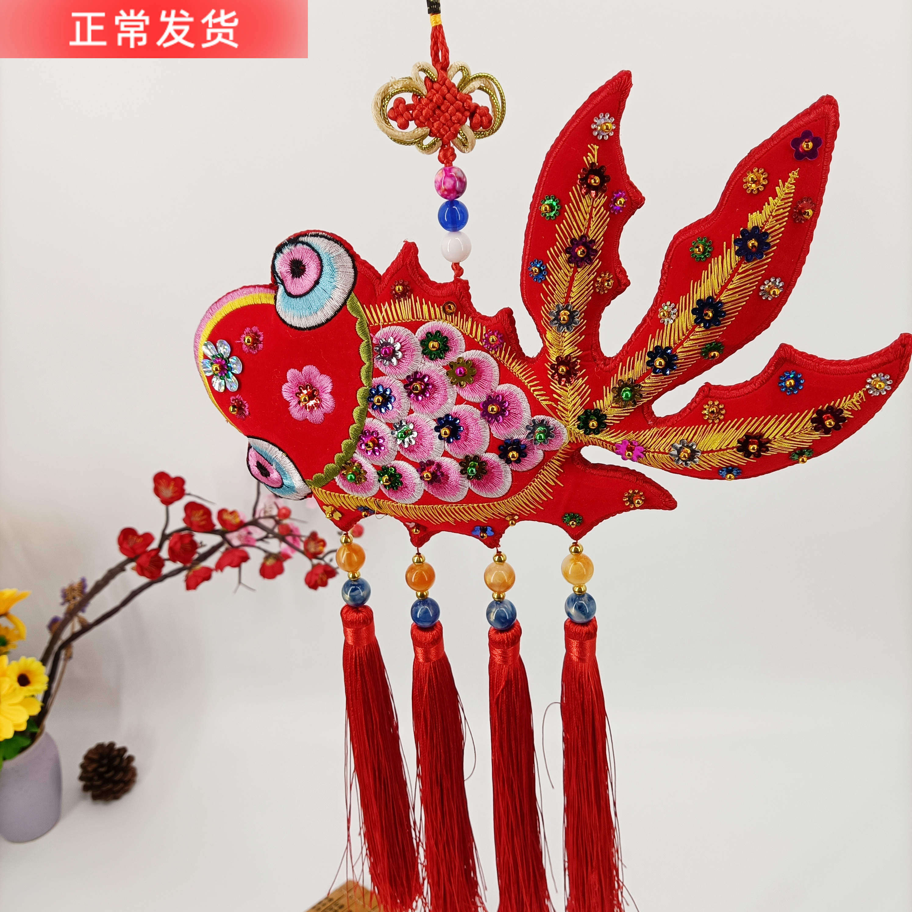 Gold Jade Full House Cloth Art Embroidery Goldfish Decoration Hanging Living-room China Wind Small Gift Folk Characteristic Handicrafts