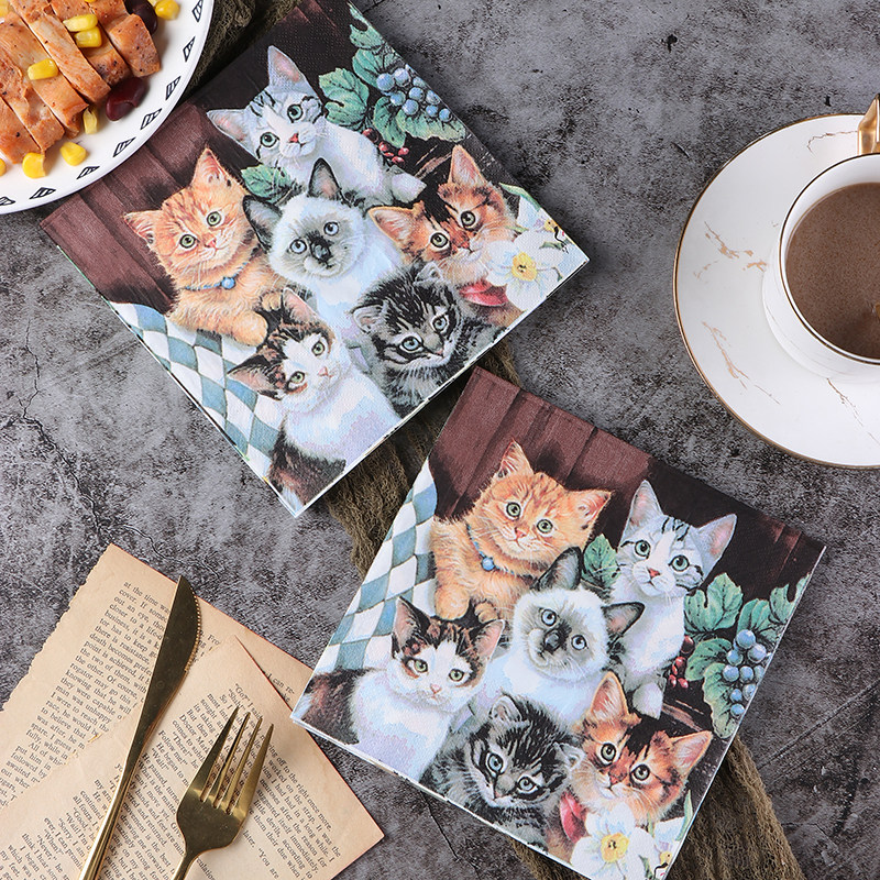 New color printing napkin paper towel facial tissue wedding paper towel Butterfly Cubat paper towel cat