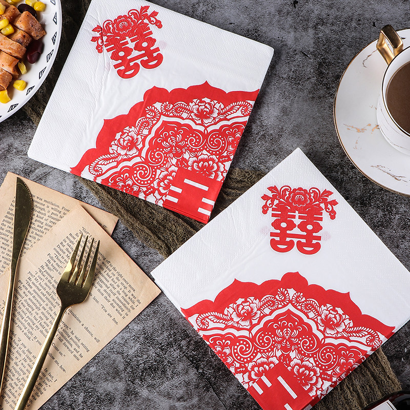 Factory selling new version of paper-cut happy word color napkin tissue printing tissue wedding napkin facial tissue