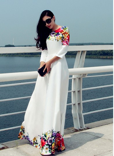 Occident and the United States Polyester printing Women's clothing (Beige white -2XL)NHYF1114