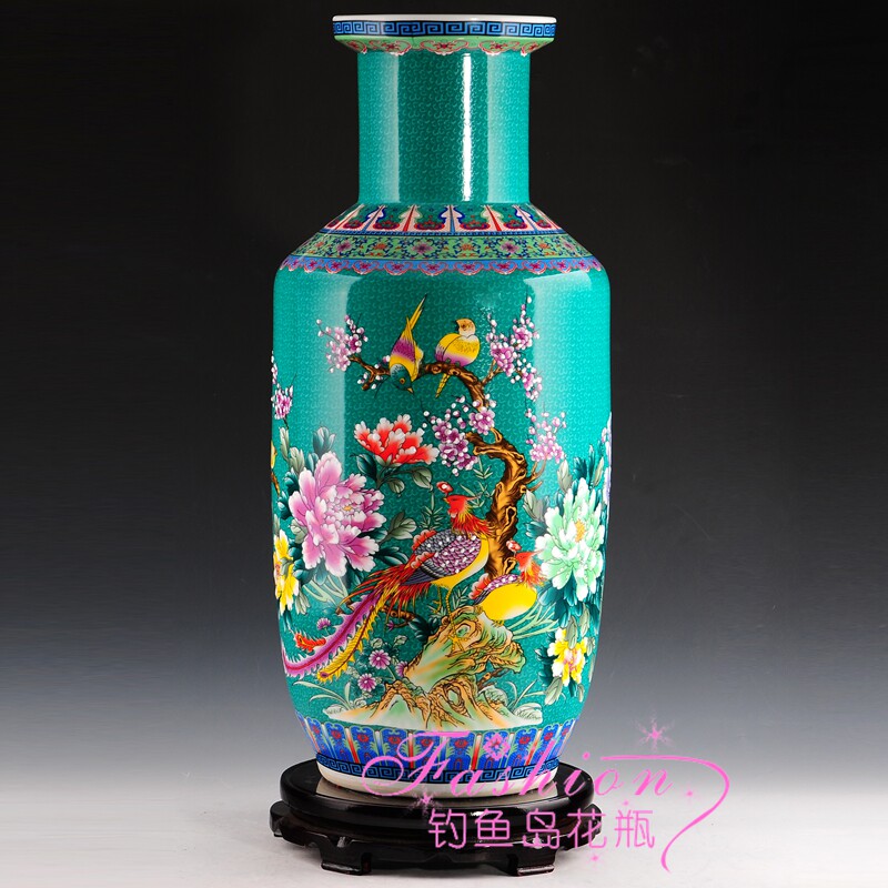 Jingdezhen ceramic vase Mudan flowers bird picture flowers open rich and expensive living room upscale home floor big number new house swing piece