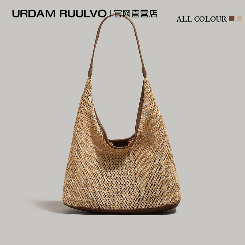 U&R Woven Tote Bag for Women 2026 New Summer Vacation Beach Bag Large Capacity Mother-Daughter Bag Casual Shoulder Bag