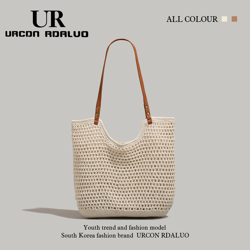 Ur Large-Capacity Woven Tote Bag for Women 2025 New Summer Seaside Casual Vacation Beach Bag Single Shoulder Underarm Bag