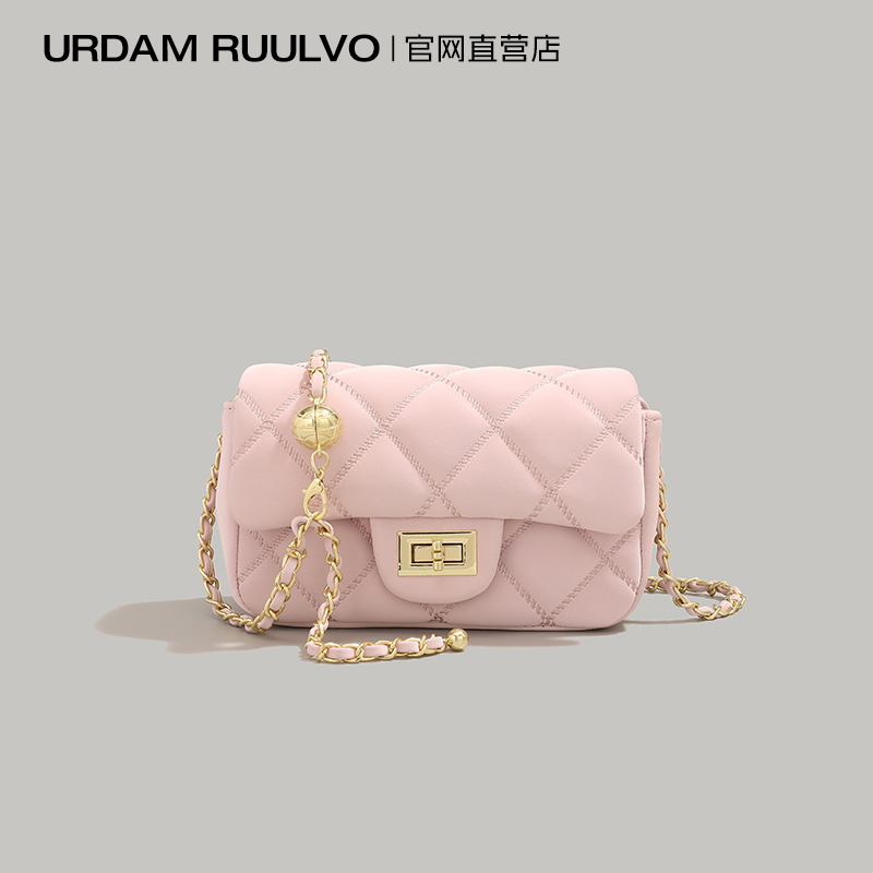 U&R Birthday Gift Pink Small Gold Ball Quilted Chain Bag for Women 2026 New Single Shoulder Crossbody Bag Underarm Bag