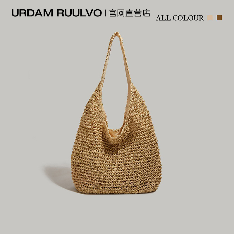 U&R Straw Tote Bag for Women 2026 New Summer Travel Beach Bag Large Capacity Woven Bag Casual Shoulder Bag