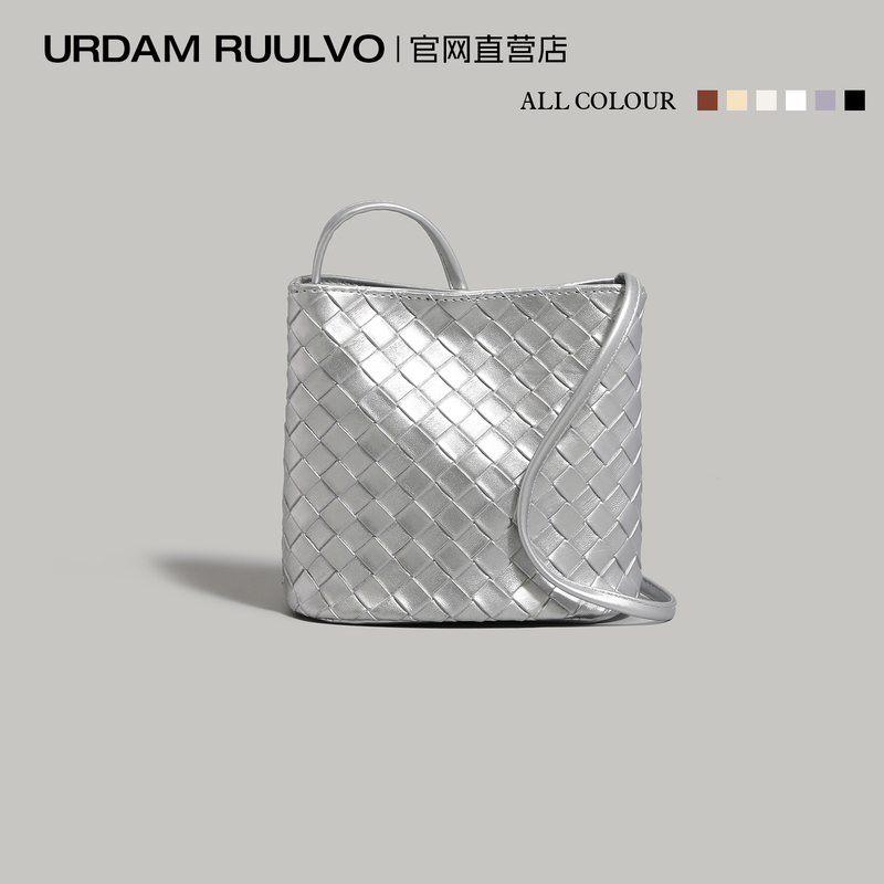 Ur Silver Woven Bucket Bag for Women 2026 New Summer High-End Niche Versatile Shoulder Crossbody Bag Mobile Phone Bag
