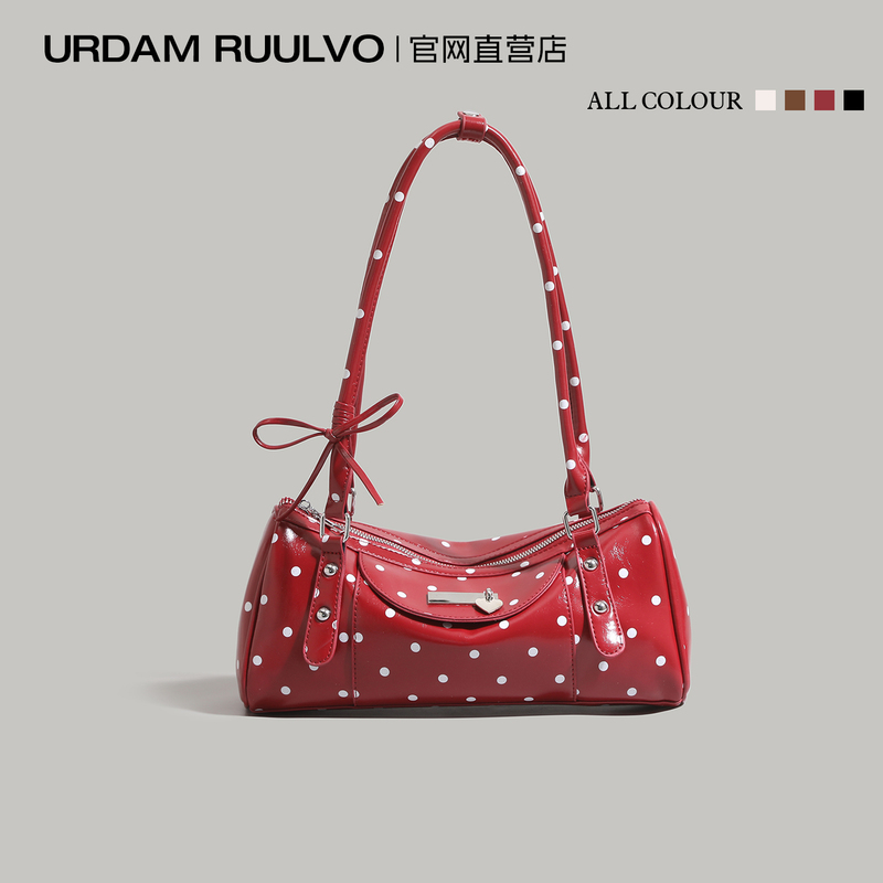 Ur Niche Bow-Knot Polka Dot Underarm Bag for Women 2026 New Trendy Fashion Shoulder Bag Red Hand-Held Cylinder Bag