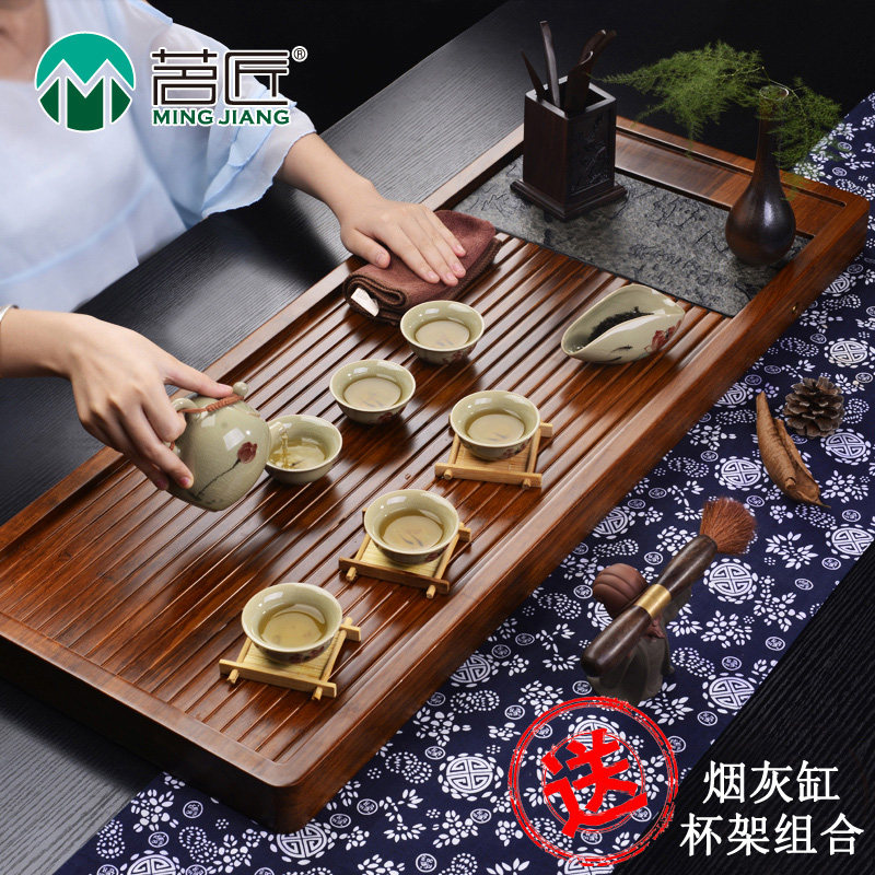 Mingcraftsman tea set Wujinshi heavy bamboo tea tray Tea Sea bamboo Japanese drainage tea table extra large whole tea tray