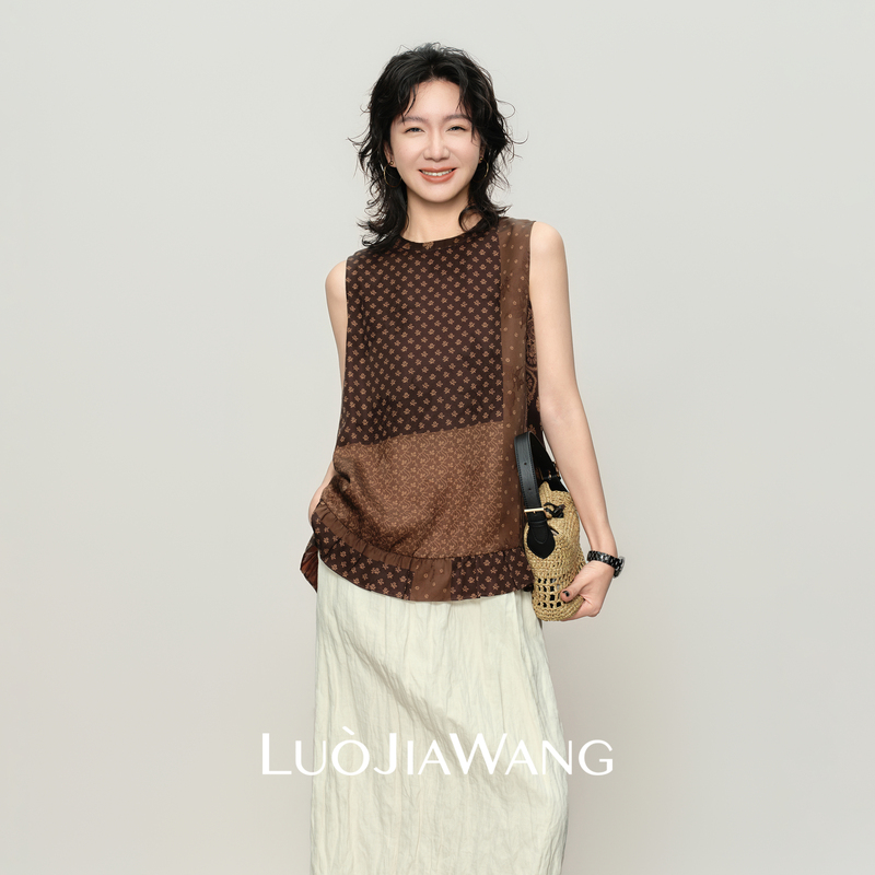 100% Mulberry Silk Xiangyunsha Sleeveless Top for Women, Patchwork Floral Round Neck Loose Vest for Summer丨Luojiawang 100% Mulberry Silk Xiangyunsha Sleeveless Top for Women, Patchwork Floral Round Neck Loose Vest for Summer丨Luojiawang