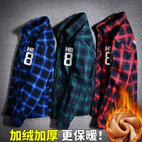 Áo sơ mi kẻ sọc dài tay cộng với nhung dày bé trai 2018 mới cho bé xuân hè 12 áo cotton 15 tuổi đầm trẻ em cao cấp
