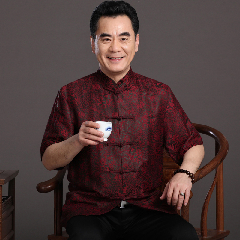 Real Mulberry Silk Summer Middle Aged Man Don men short sleeve shirt fragrant cloud yarn men's dress shirts and dads