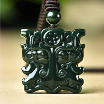 Ancient beast noodles gluttonous jade pendant and Tian jade pendant male retro gluttonous pattern pendant Jade peat Tower Green fine material
