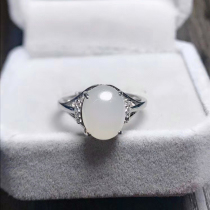 Hetian Jade fashion women live mouth 925 silver inlaid white jade ring ring jade ring jewelry with certificate