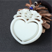 Hetian Jade heart-to-heart brand mens and womens hollow carved jade pendant green and white jade padded love type