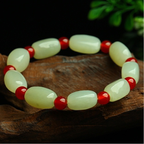 Hetian jade bracelet natural jade with red agate jade bead bracelet seed Hetian Jade beaded bracelet