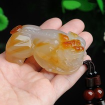 Large Pixiu pendant Jade natural belt certificate Brazilian ice color chalcedony Agate jade handle piece