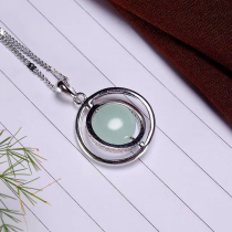 Natural Myanmar Emerald A Goods Jade Womens Fashion Silver Inlaid Transfer Pearl Pendant Female Gift Lock Bone Chain Pendant