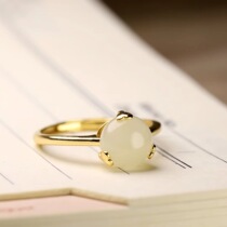 Hetian Jade women hipster women small ring 925 silver inlaid gold ring birthday gift