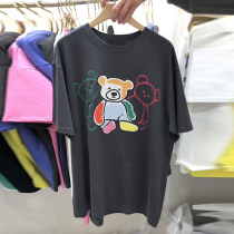 New loose collage small bear printed short sleeves T-shirt Korea East gate Summer 2022 women 100 hitch casual blouse
