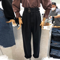 South Korea East Gate 2021 Autumn New temperament solid color loose high waist casual jeans Harlan trousers women tide