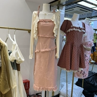 Летнее джинсовое приталенное платье, лонгслив, кардиган, комплект, эффект подтяжки, с рукавом