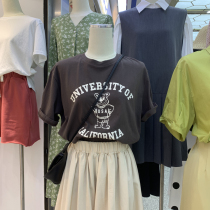 Letter Pattern Minimalist Printed 100 lapped Korean version loose 2022 female South Korea East gate short sleeve headblouse T