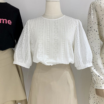 2021 summer new Korean Dongdaemun shirt women Joker short sleeve small bubble sleeve embroidered pullover shirt top