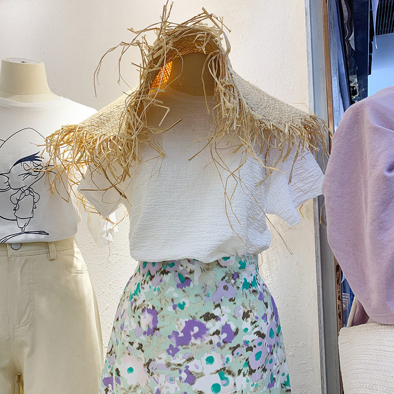 T-shirt women 2021 summer new Korean Dongdaemun student fabric bubble material sweet simple short-sleeved top tide