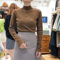 Autumn and winter net color half high collar temperament long sleeve body sweaters undershirt pure color knit Korea East gate blouses womens clothing