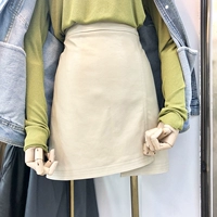 Đầu thu mới của phụ nữ phiên bản Hàn Quốc của màu sắc thời trang net khí chất hoang dã dây kéo giản dị Một chiếc váy là váy da mỏng chân váy bút chì công sở