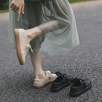 chic a pedal small leather shoes women 2019 summer new English style Korean students wild black flat shoes