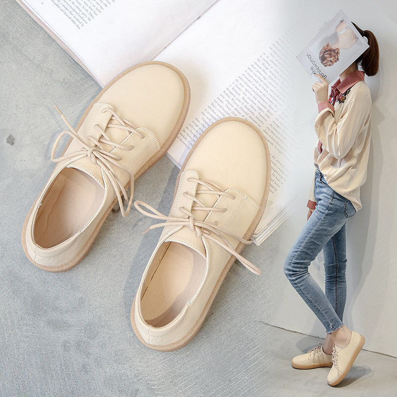 2022 spring new ins small leather shoes woman retro Inn Wind Han version 100 hitch student flat bottom single shoe bean-bean shoes