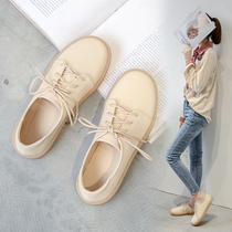 2021 Spring New ins small leather shoes female retro English Korean version of all students flat shoes Bean shoes Bean shoes