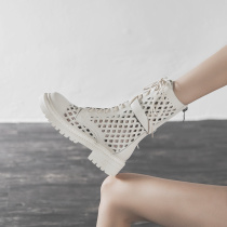Summer White Martin boots female breathable hollow mesh Joker thin English style midtube net boots locomotive short boots