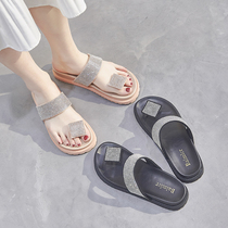 2021 summer new rhinestone clip foot slippers women wear fashion wild Net red thick bottom cool ANTOP ins trend