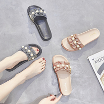 2021 summer New Pearl slippers women wear fashion wild Net red thick bottom pregnant woman cool ins trend