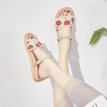 2022 Spring New Strawberry Nets Red Sandals Women Fairy Wind Flat-bottomed Super Fire 100 Hitch Outer Wear and Slippers
