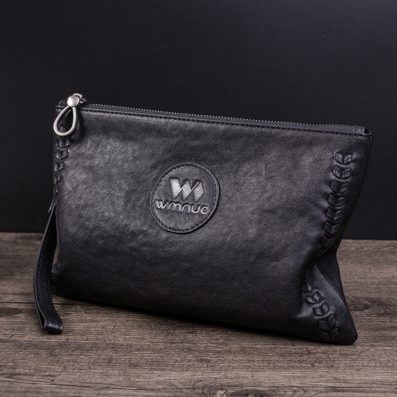 2021 Handbag Men's Leather Large Capacity Men's Handbag Casual Handbag Sheepskin Soft Leather Thin Clamp Tide