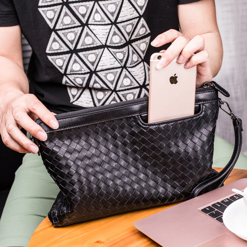 2021 new leather handbag men's bag soft leather large capacity men's hand bag sheepskin new woven hand bag tide