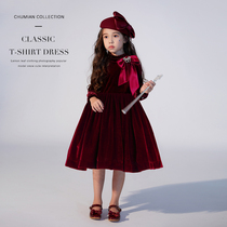 Girls velvet dress Autumn and winter childrens clothing new Korean version of the princess dress Childrens spring baby skirt