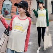 Áo bà bầu mới 2019 Áo xuân cho nữ thời trang Hàn Quốc Áo bà bầu dài tay cotton dài buông thả mùa xuân và mẫu mùa thu - Áo thai sản